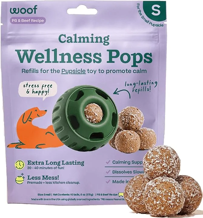 Woof Refill Treat for Pupsicle Toy - Small (10-25 lbs) - Calming Support PB & Beef Recipe - 10-pack / 6oz Bag