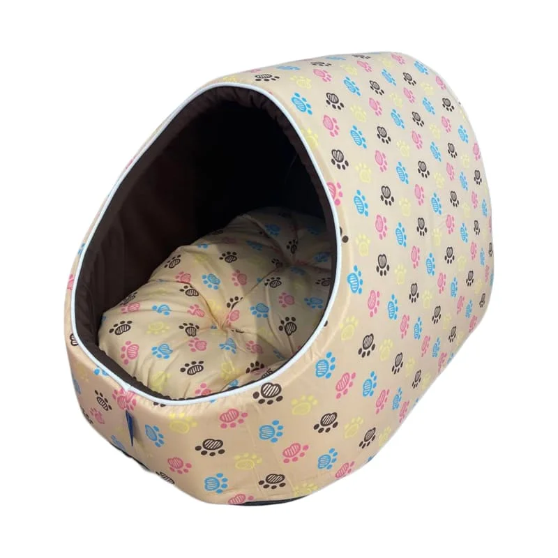 ACE PET Colourful Paws Light Brown Igloo Dog Bed