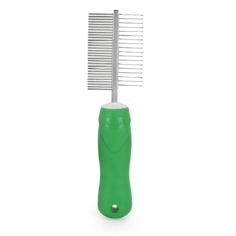 BASIL Double Sided Pet Grooming Comb with Handle for Easy Grip