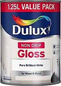 Dulux Non Drip Gloss High Sheen Paint For Wood And Metal - Pure Brilliant White 1.2 5 Litres