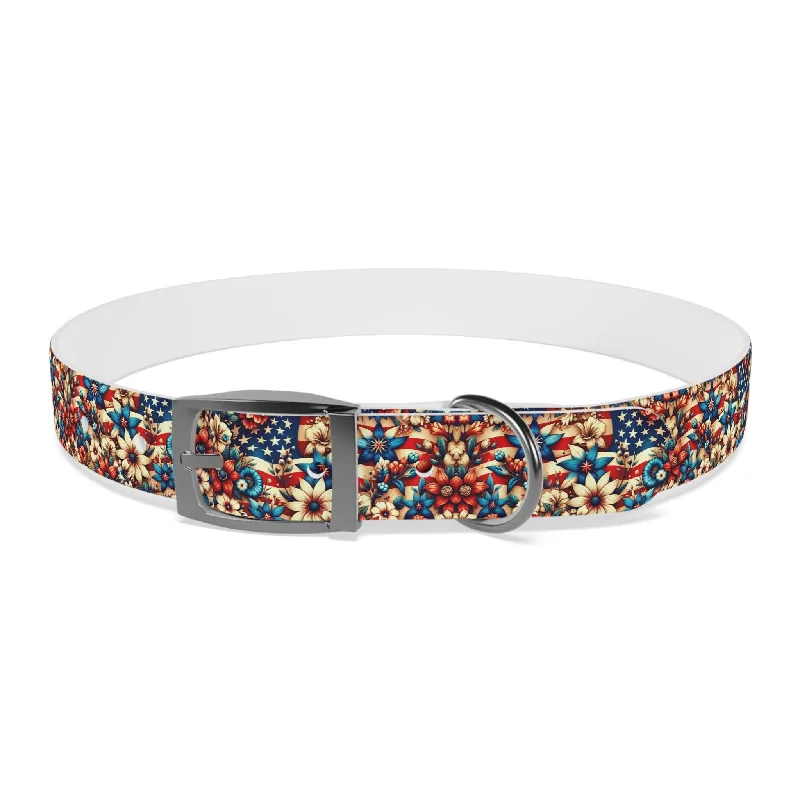 Floral American Flag Dog Collar