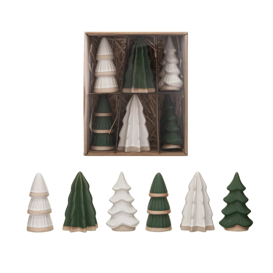 Green & White Stoneware Tree Set