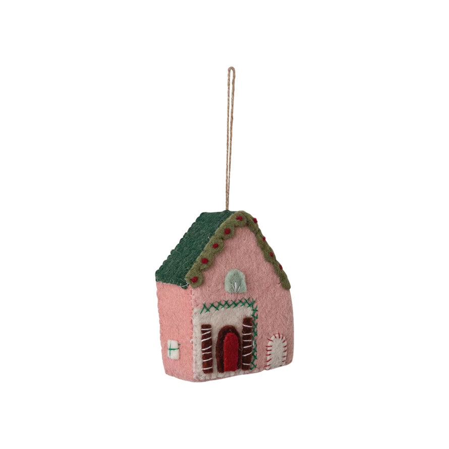 Handmade Wool House Ornament w/applique & embroidery