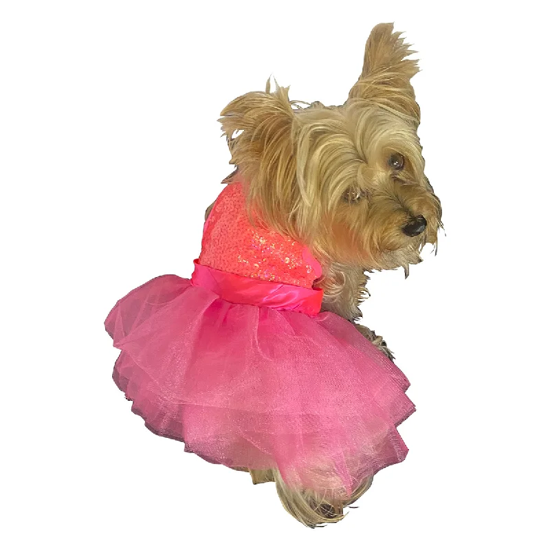 Palm Beach Sequin Tutu Dog Dress Neon Coral