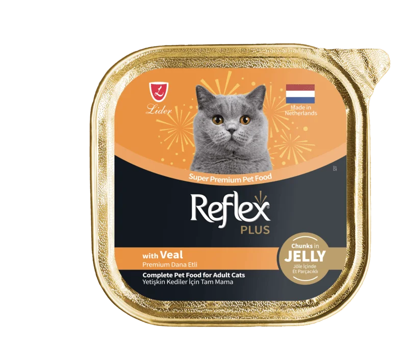 Reflex Plus Adult Cat Food alucup with Beef and Meat Pieces in Jelly 85gx16