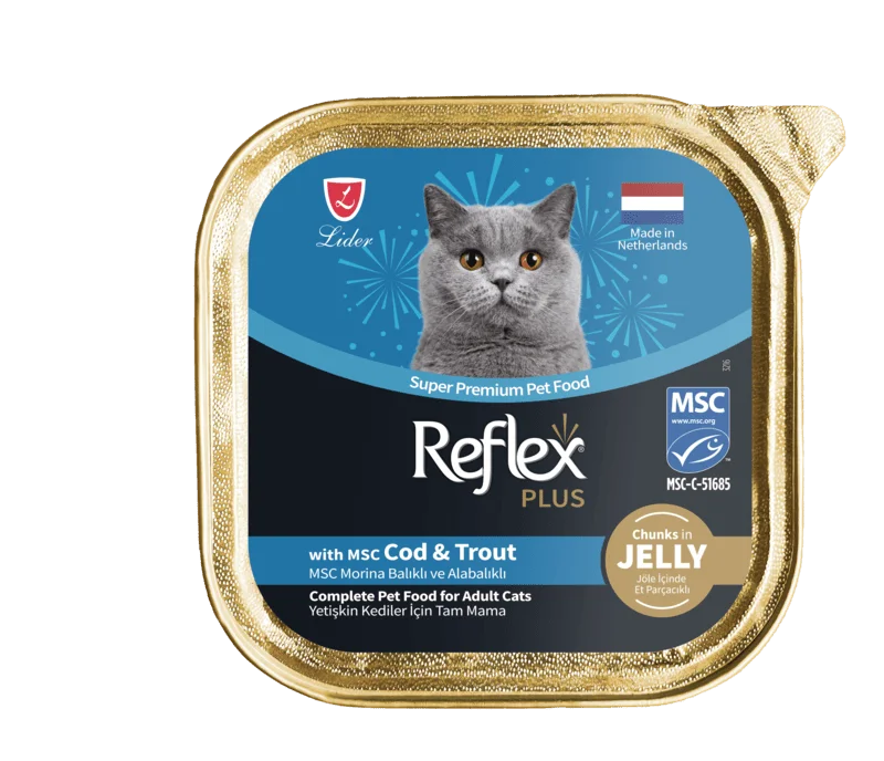 Reflex Plus Adult Cat Food with MSC Cod and Trout in Jelly with Meat Pieces 85 g