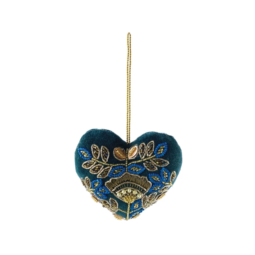 Velvet Heart Ornament w/embroidery & beads